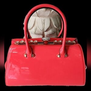 NWOT Coral shiny purse handbag Crossbody with faux diamond accent gold tone